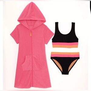 Girls Catalina Swimwear Hooded Zip-Up Cover-Up & Bikini Swim Set - Size 12